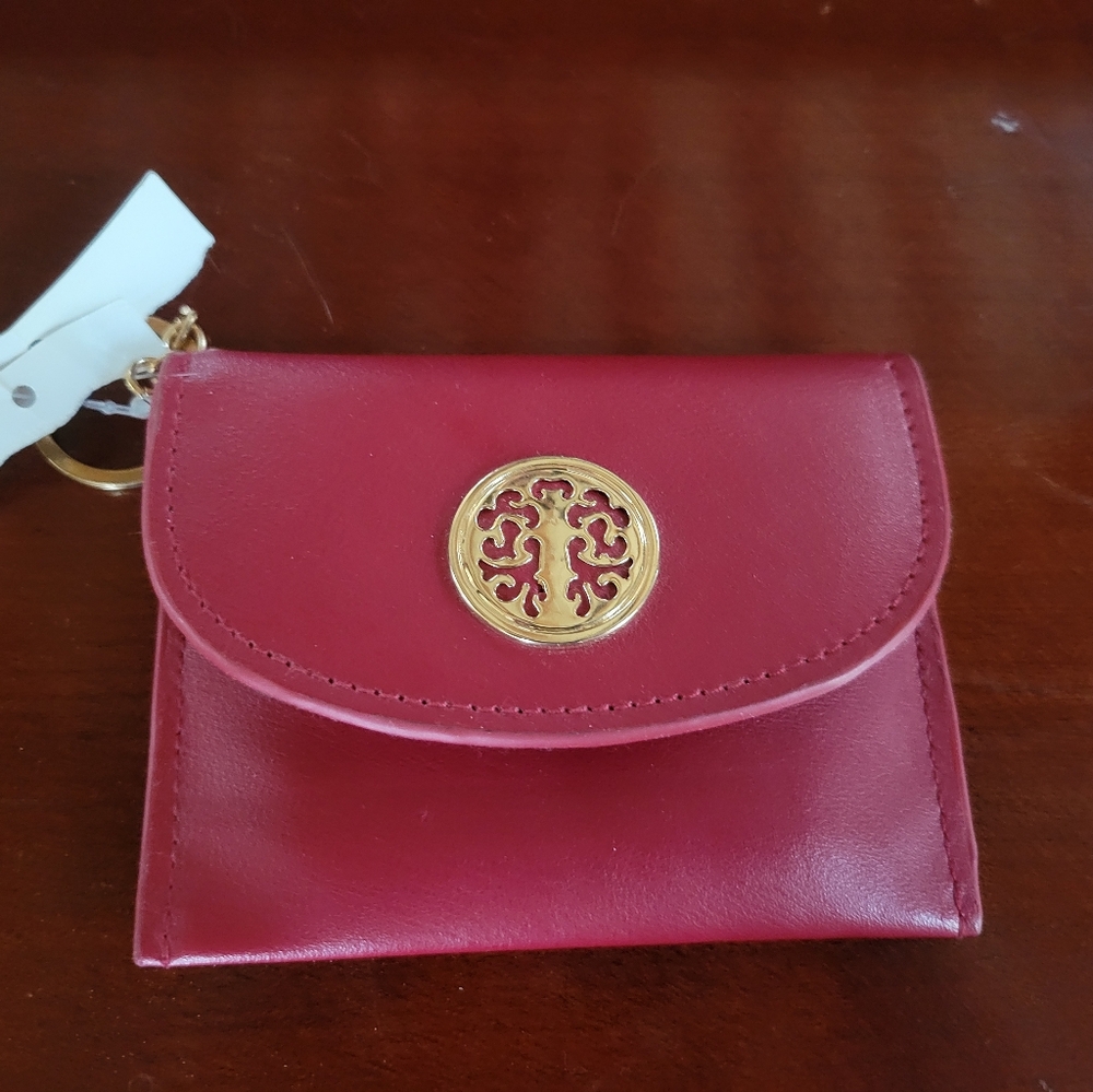 Tory Burch Burgundy Card Wallet with Gold Emblem